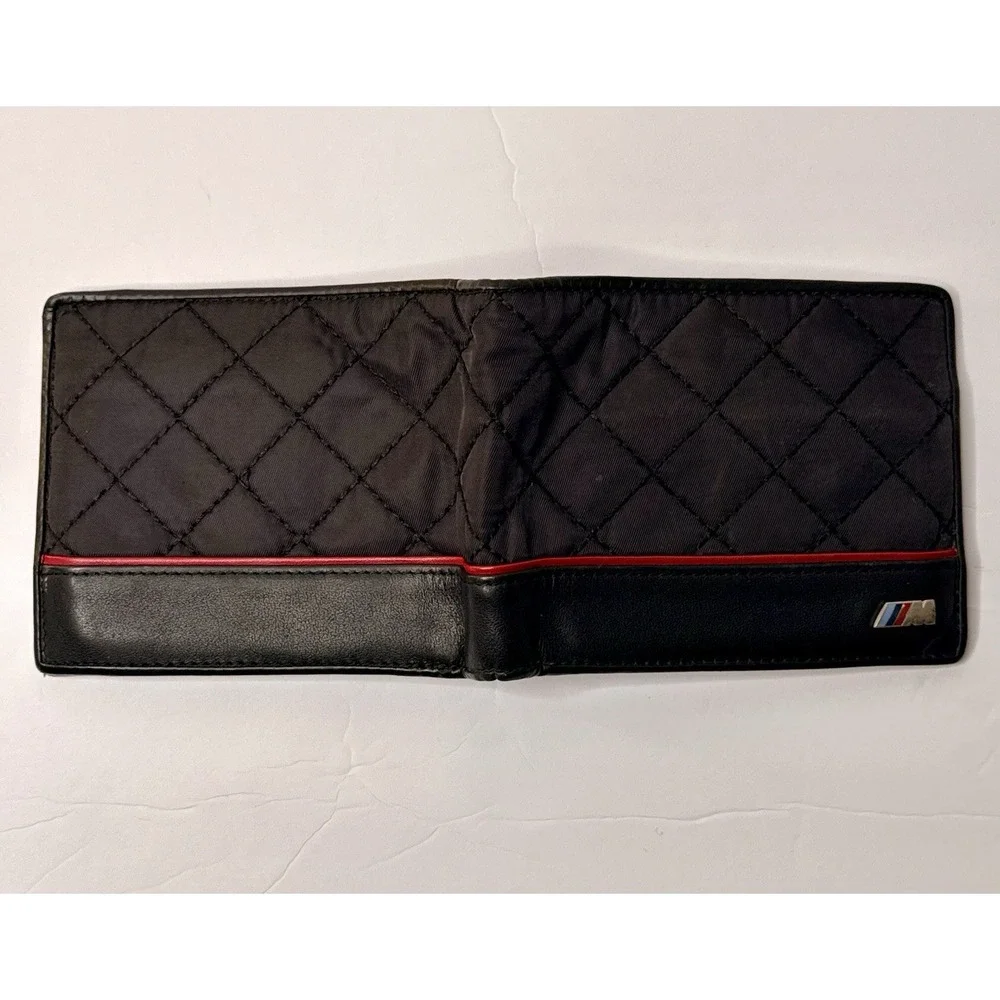 BMW M Series Quilted Nylon & Leather Bifold Wallet Black Car Lover Rare Dad